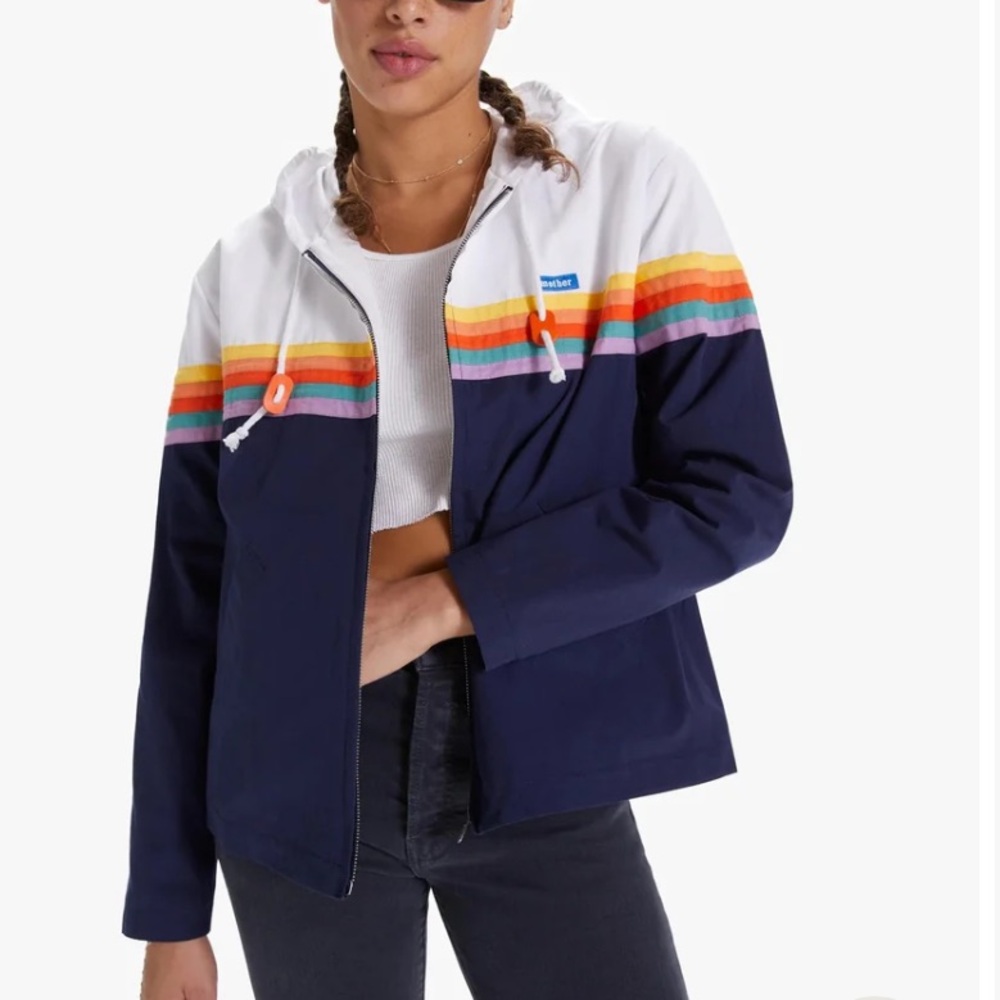 Mother Off the Lip colorblock  cotton jacket Hoodie with Rainbow Stripes small